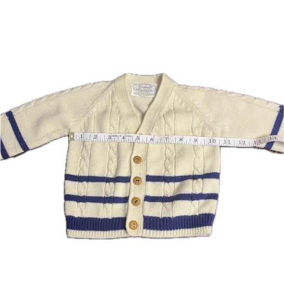 Vintage Baby boy acrylic sweater beige blue stripes Robinit May knitting co - Picture 3 of 10